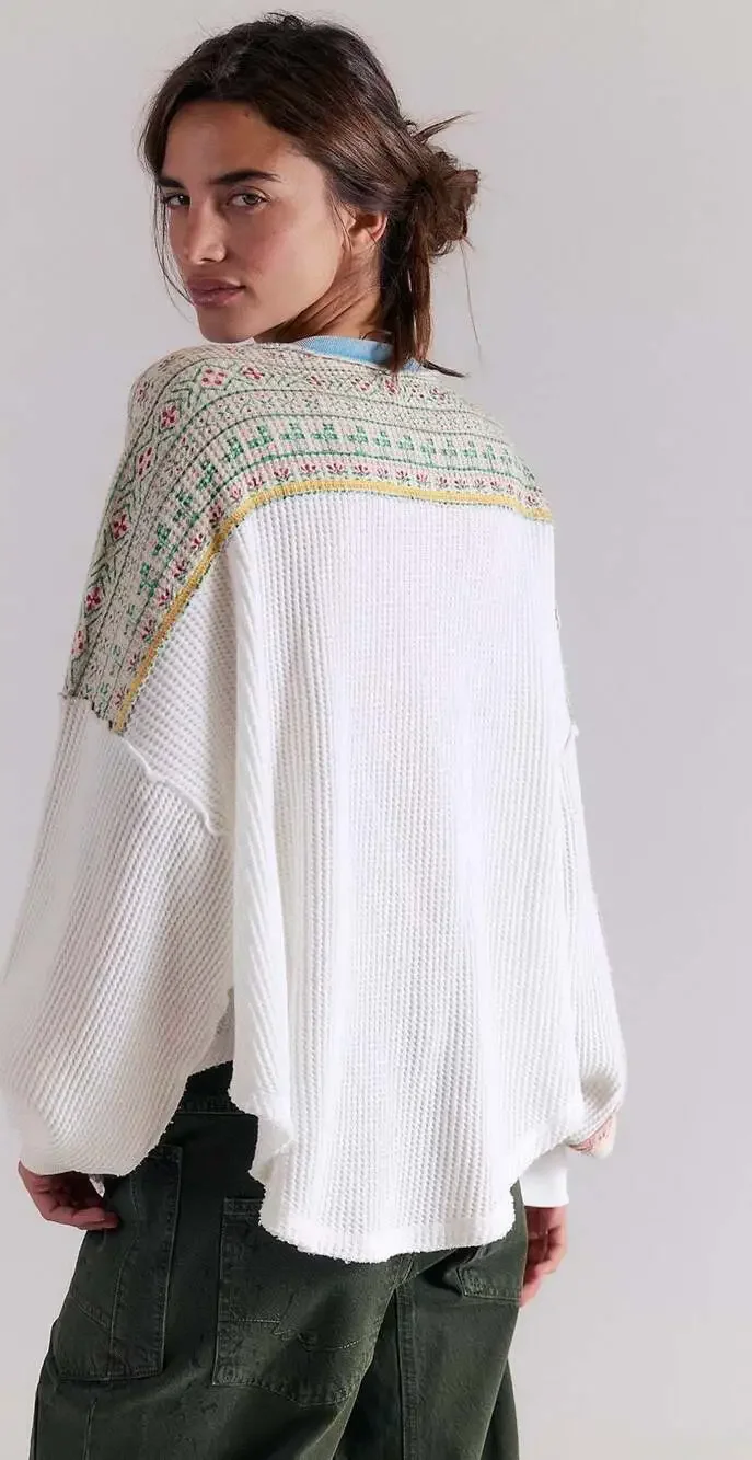 Free People We The Free Wildflower Thermal Patchwork Top Size X-small NWT - Picture 3 of 3